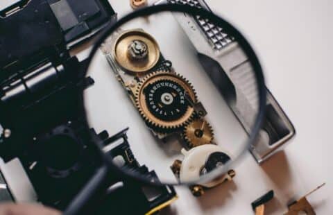Magnifying class enlarging the image of gears.