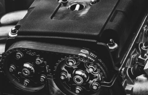 Honda engine, black and white.